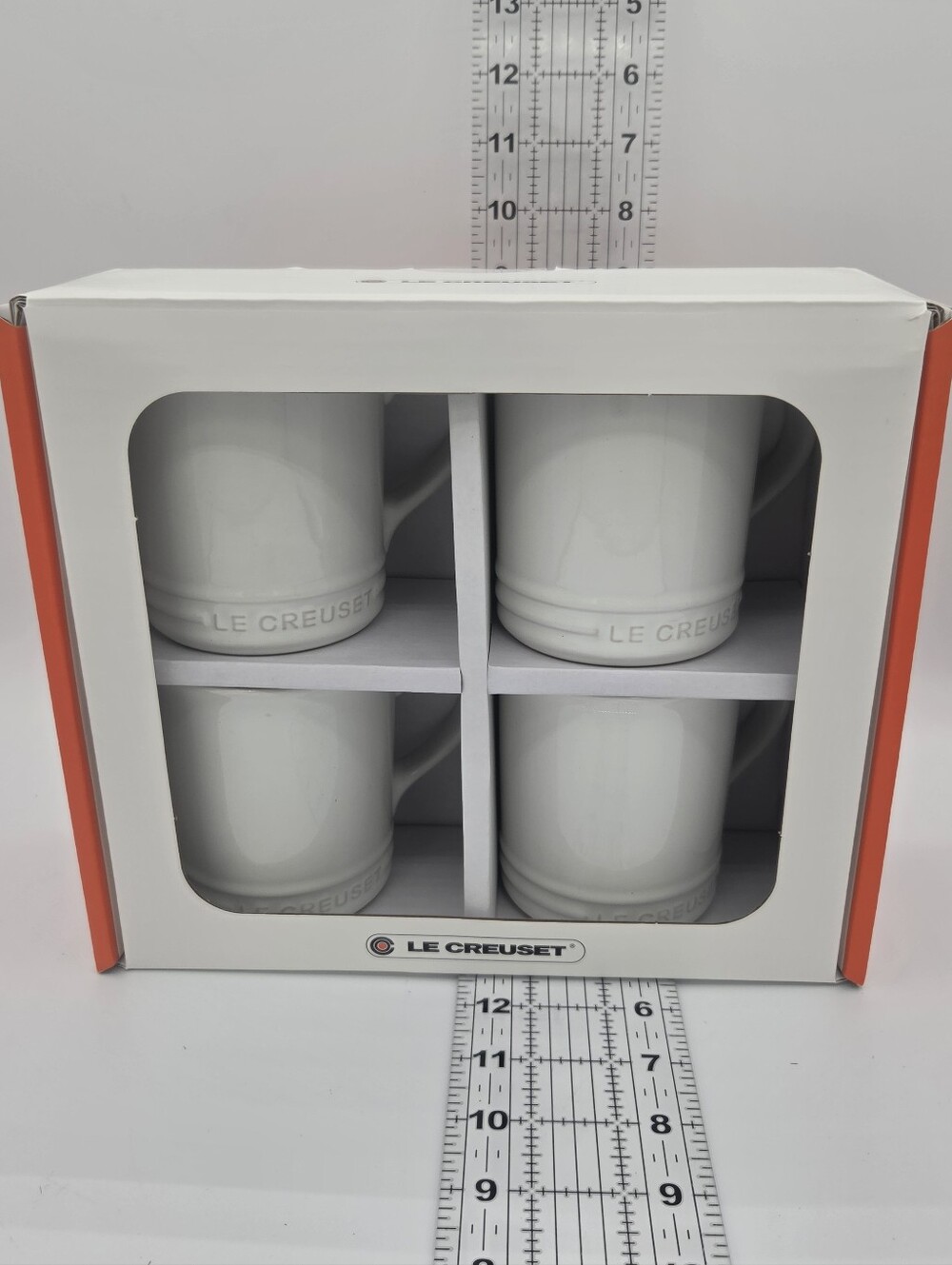 Le Creuset White Stoneware Vancouver Mugs Set of 4, 14 oz Contemporary